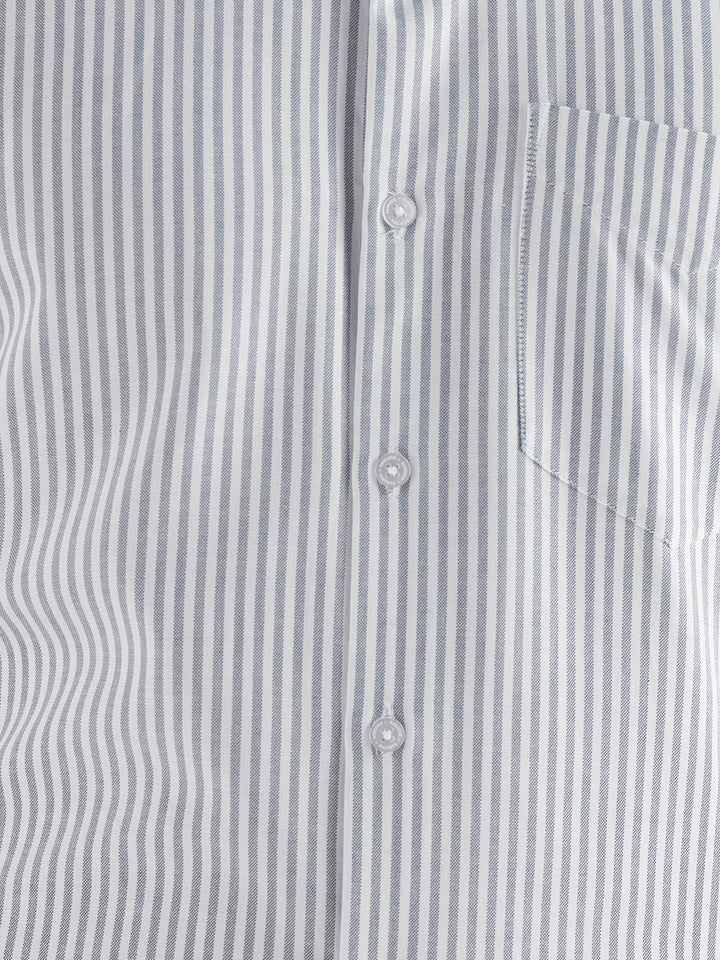 Hancock Men White & Grey Striped Pure Cotton Slim Fit Formal Shirt