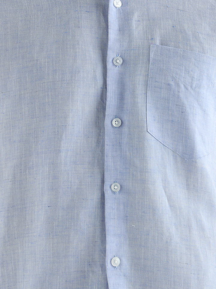 Hancock Men Blue Solid Linen Cotton Slim Fit Formal Shirt