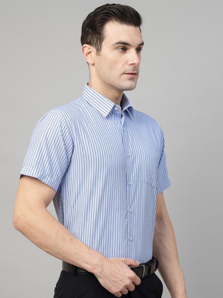 Men Blue Stripe Cotton Slim Fit Formal Shirt