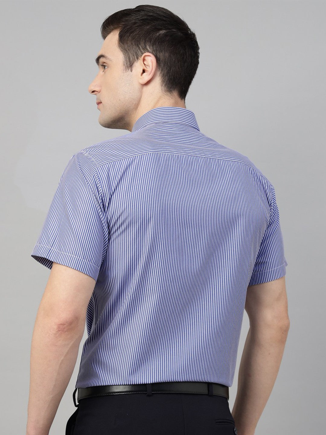 Men Blue & White Stripe Cotton Slim Fit Formal Shirt