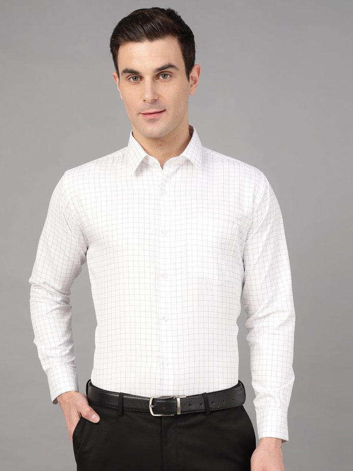 Hancock Men White Check Pure Cotton Slim Fit Formal Shirt