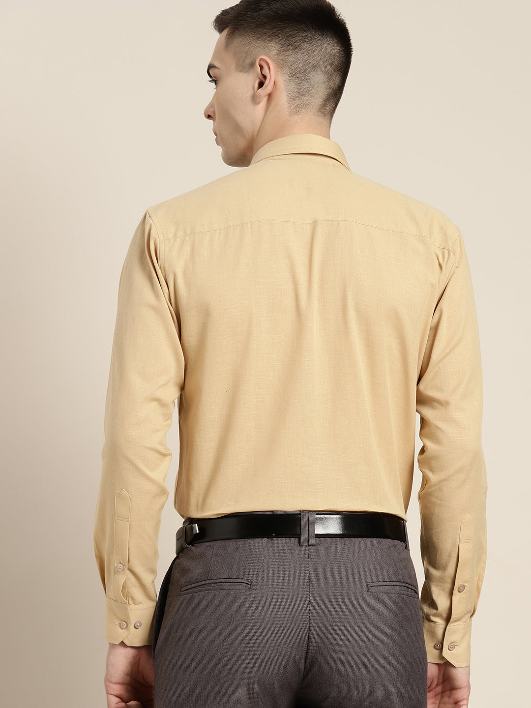 Men Beige Solid Linen Cotton Slim fit Formal Shirt