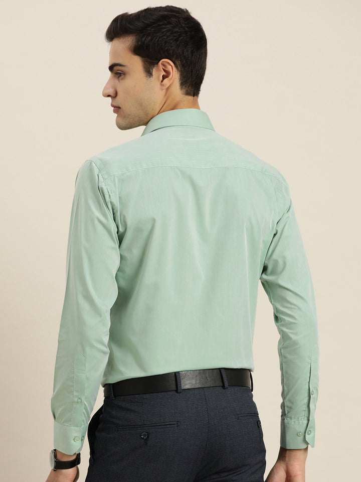 Men Green Solid Cotton Rich Slim fit Formal Shirt
