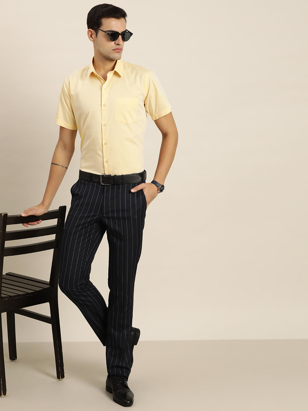 Men Yellow Solid Cotton Rich Slim fit Formal Shirt