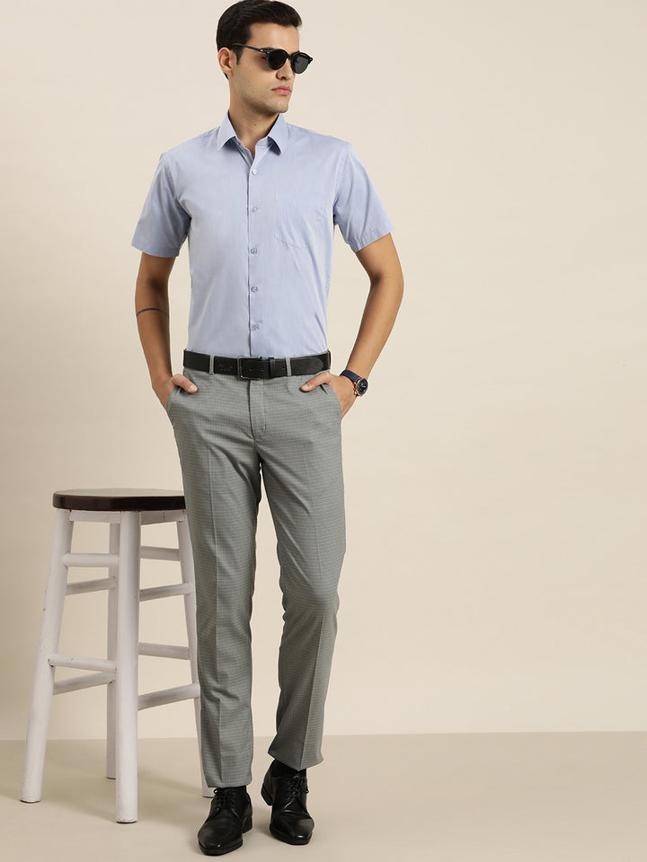 Men Blue Solid Cotton Rich Slim fit Formal Shirt