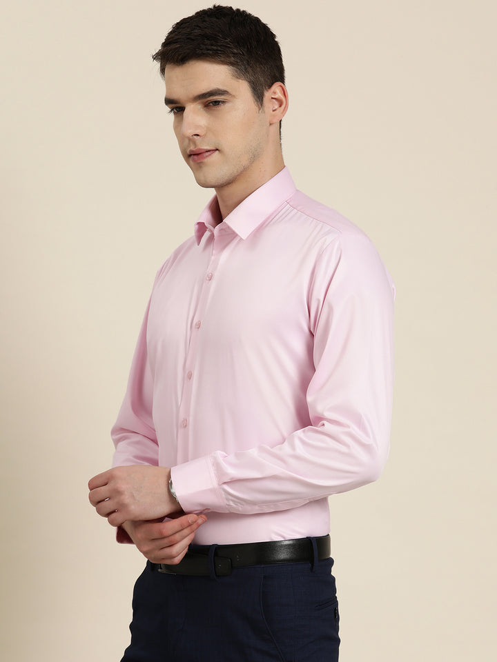 Men Pink Solid Satin Tuxedo Slim fit Formal Shirt