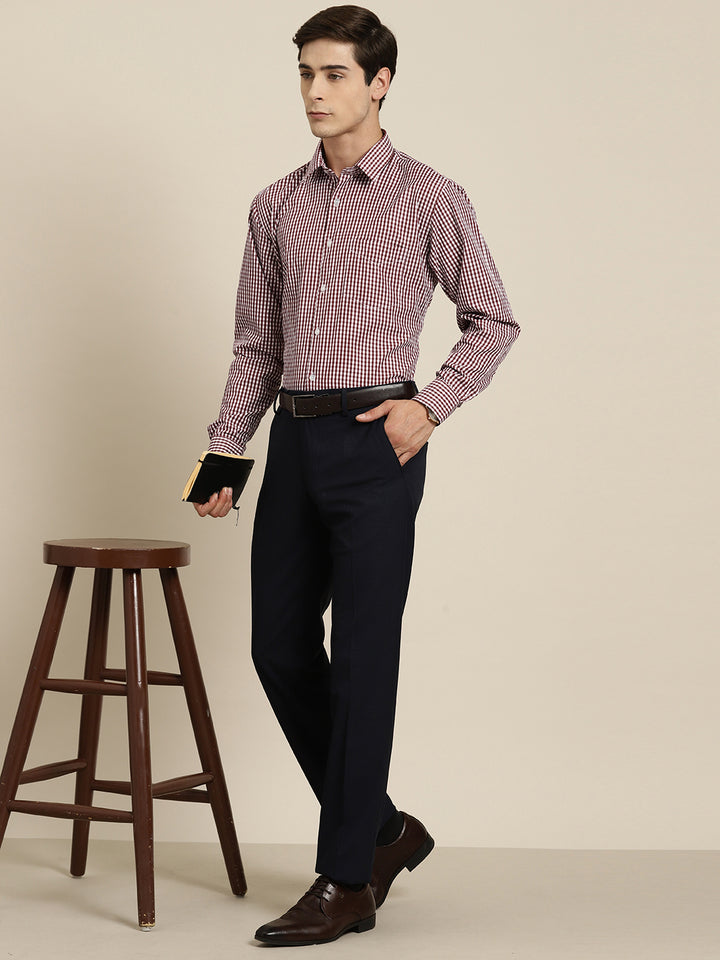 Men Maroon Gingham Check Cotton Rich Slim fit Formal Shirt