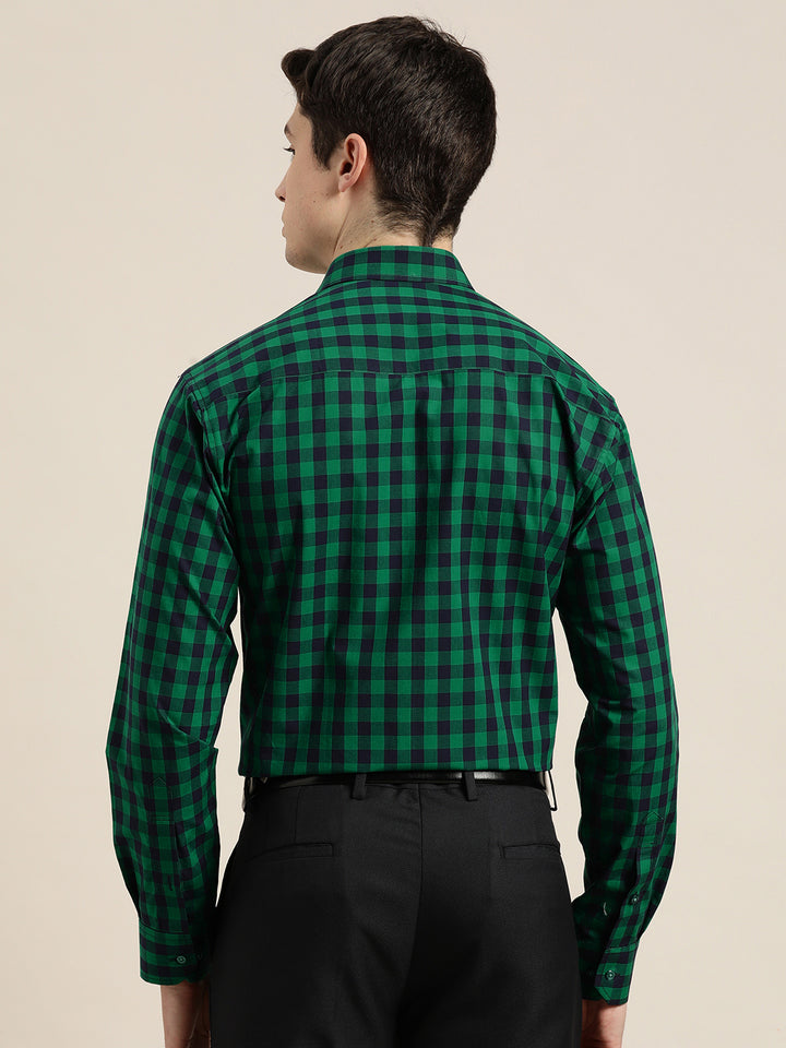 Men Green & Navy Checks Pure Cotton Slim fit Formal Shirt