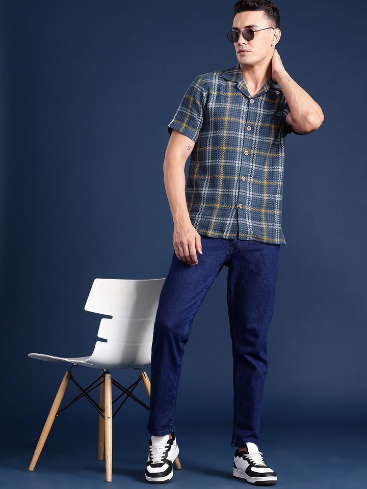 Men Grey Checked Pure Cotton Relaxed Fit Formal Shirt