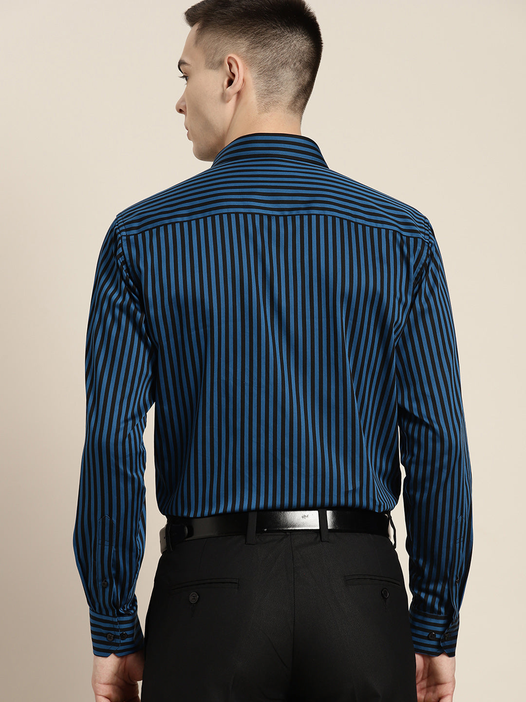 Men Blue & Black Stripes Pure Cotton Slim fit Party Shirt