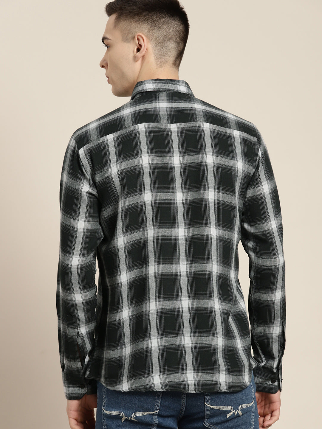 Men Black & Grey Checks Pure Cotton Slim fit Casual Shirt