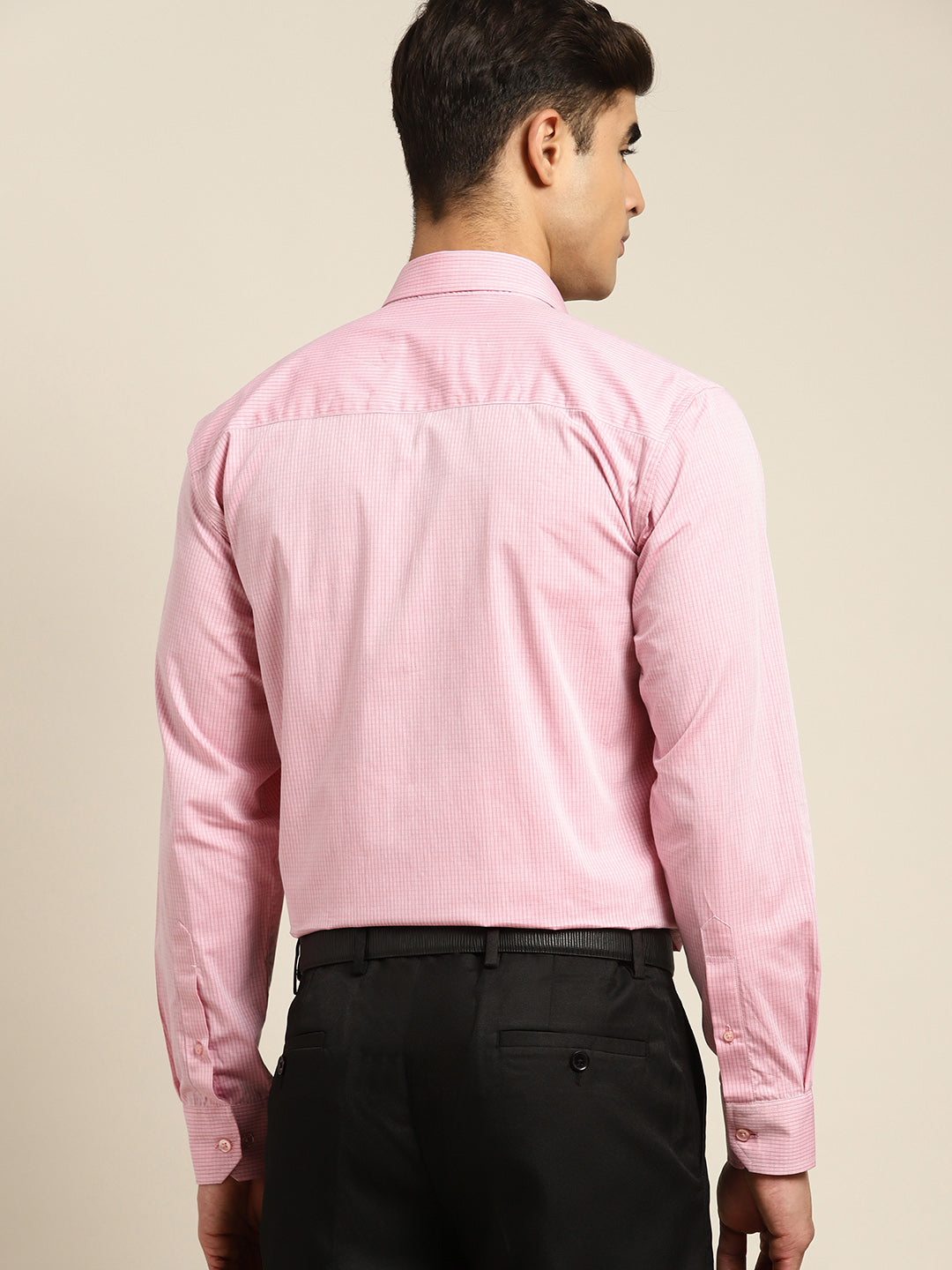 Men Pink Checks Pure Cotton Slim fit Formal Shirt