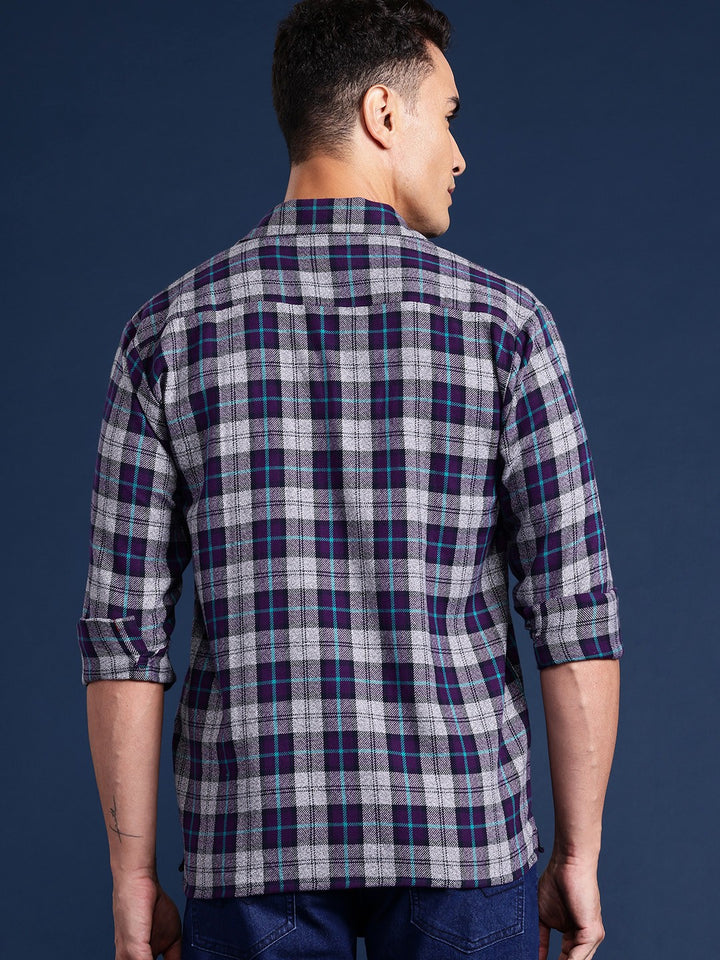 Men Purple Checked Pure Cotton Relaxed Fit Casual Shirt
