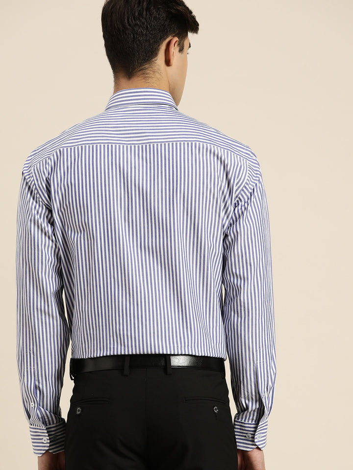Men Blue  & White Stripes Pure Cotton Regular Fit Formal Shirt
