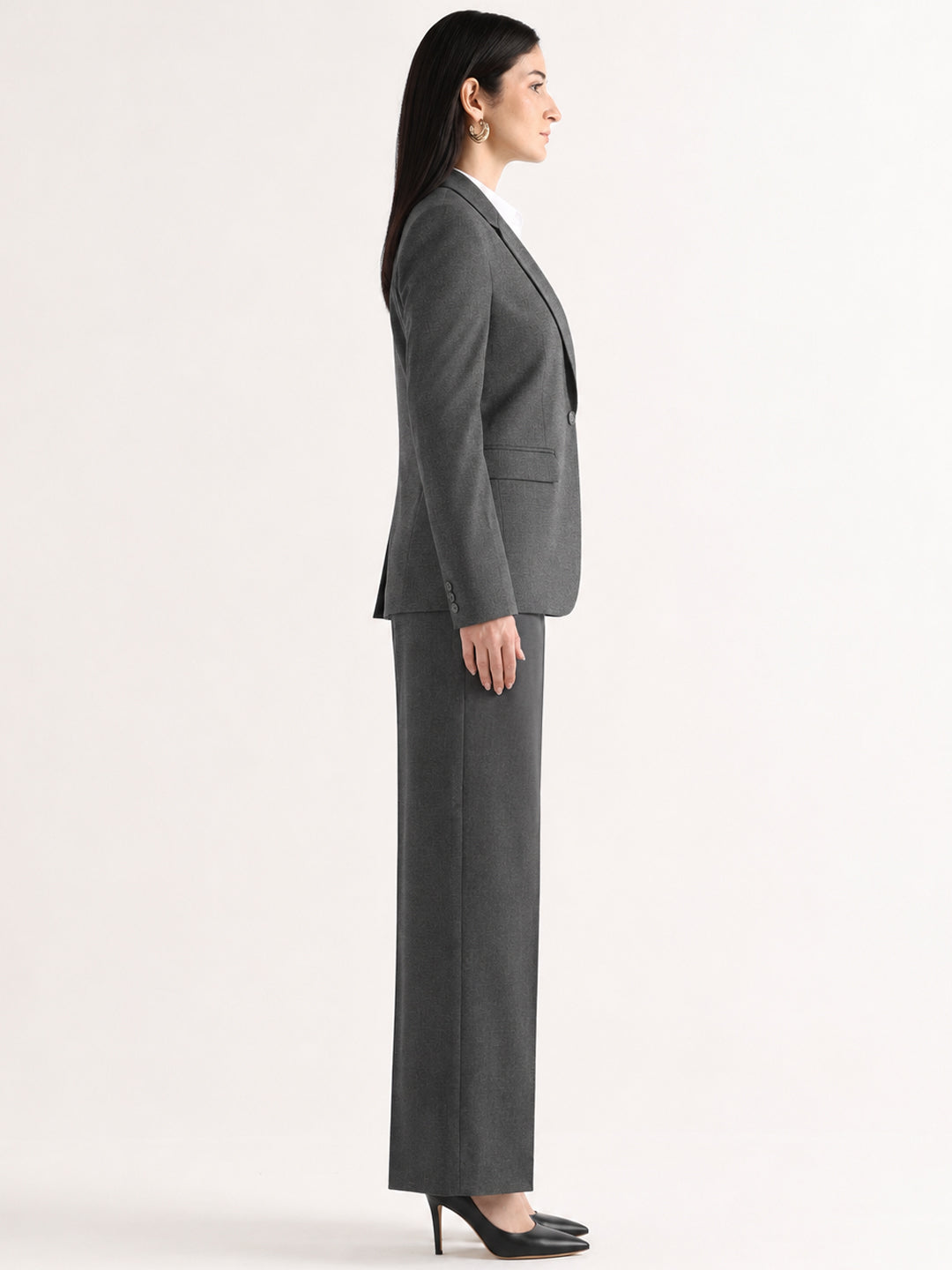 Hancock   Women   Dark Grey   Solids   Viscose Rayon   Slim Fit   Formal   Suit Set