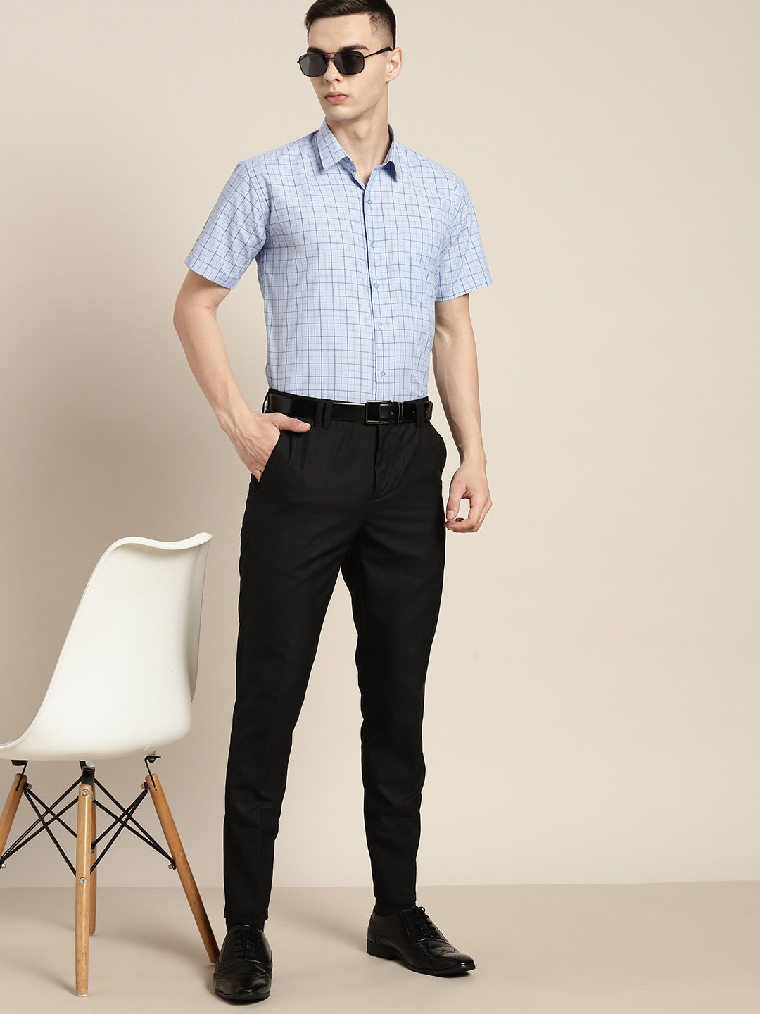 Men Blue & Navy Checks Cotton Rich Slim fit Formal Shirt