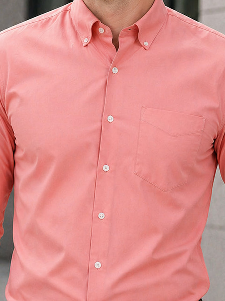 Hancock   Men   Coral Pink   Solids   Pure Cotton   Slim Fit   Formal   Shirt