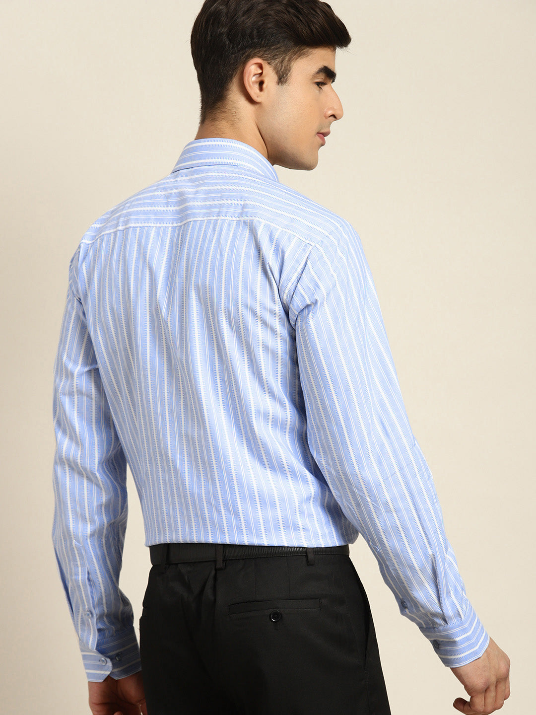 Men Blue & White Stripes Pure Cotton Slim fit Formal Shirt