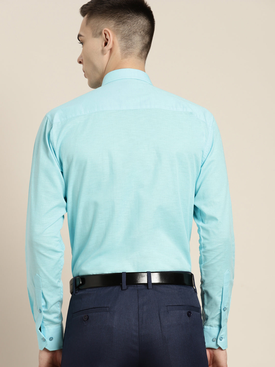 Men Sky Blue Solid Linen Cotton Slim fit Formal Shirt