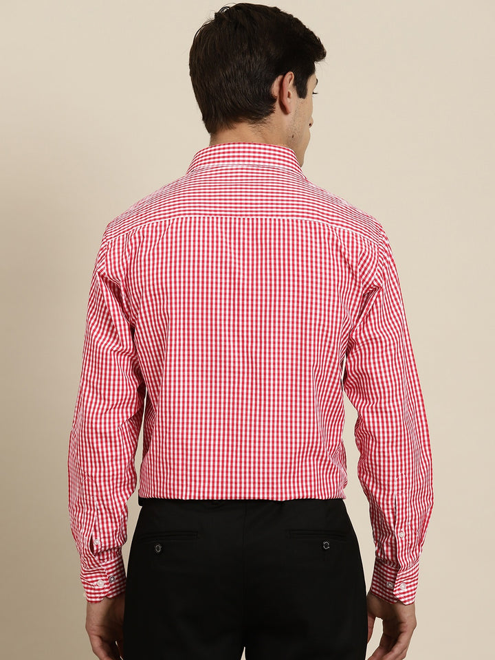 Men Red Gingham Check Cotton Rich Slim fit Formal Shirt