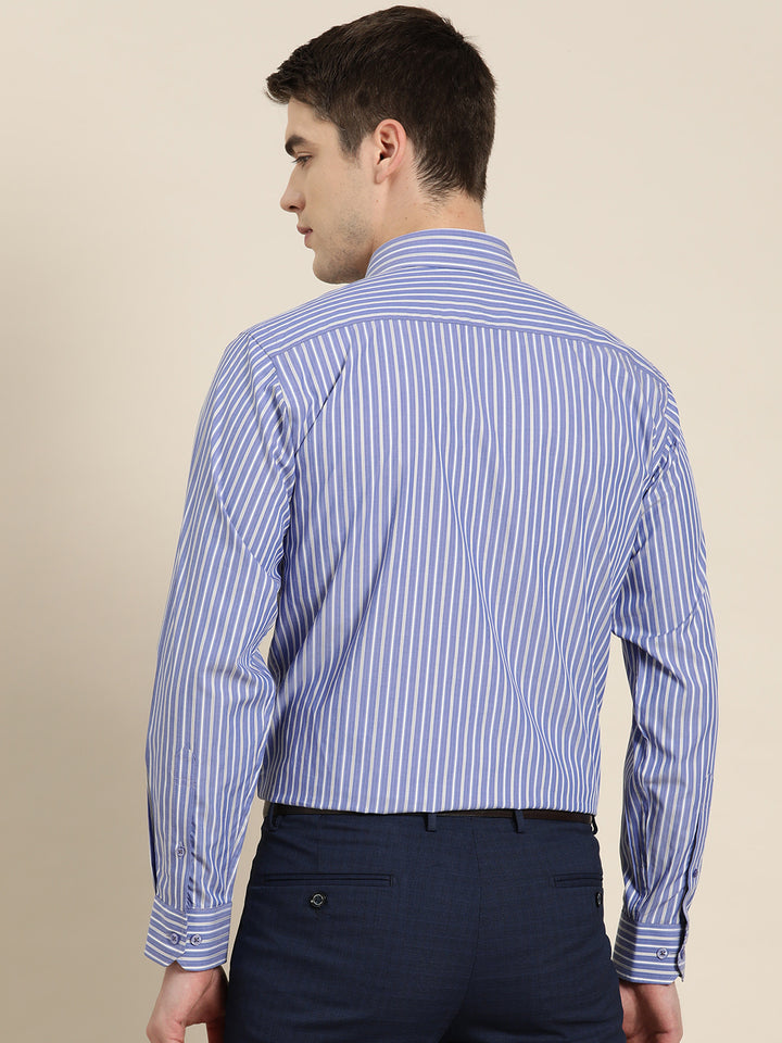 Men Blue Stripes Pure Cotton Slim fit Formal Shirt