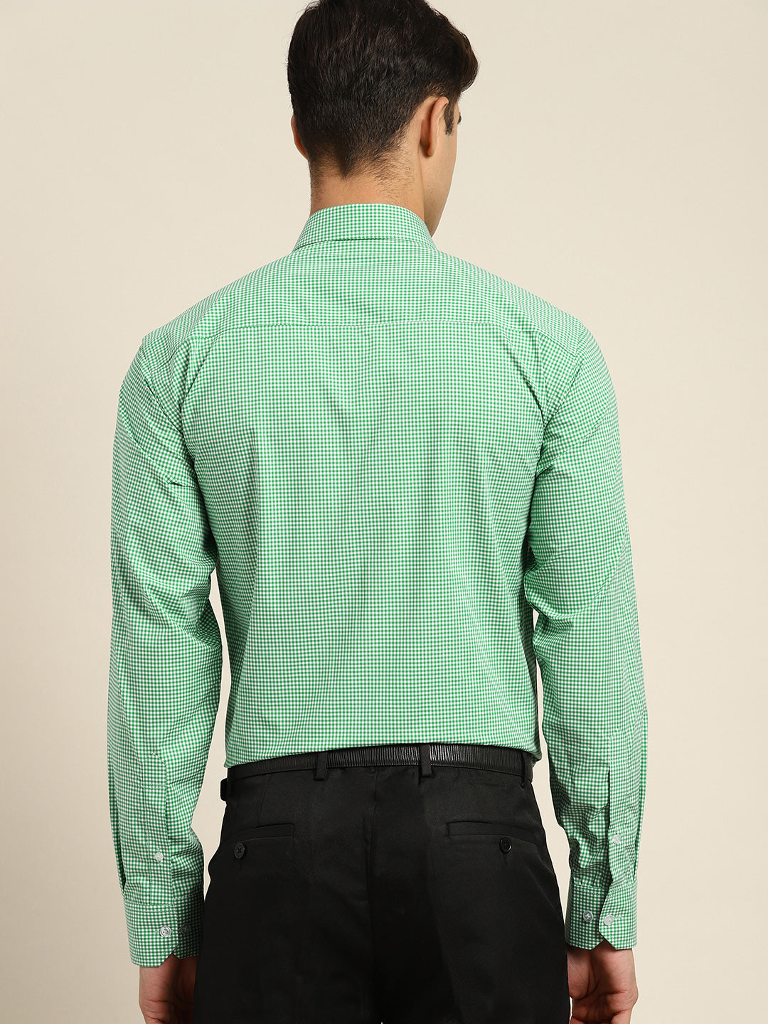 Men Green & white Checks Pure Cotton Slim fit Formal Shirt