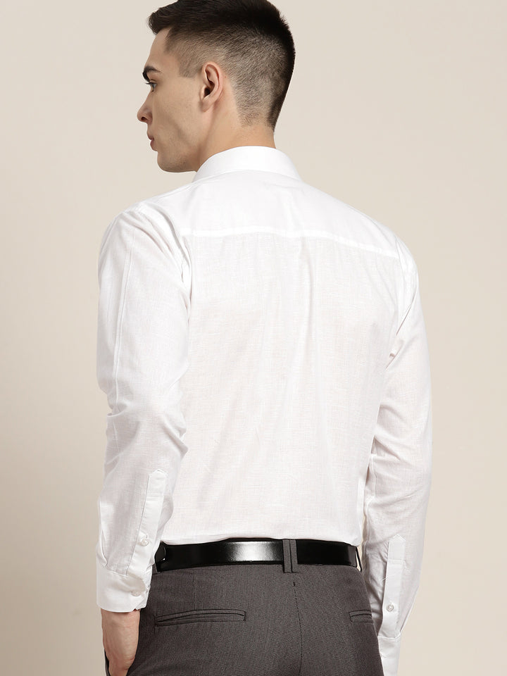 Men White Solid Linen Cotton Slim fit Formal Shirt