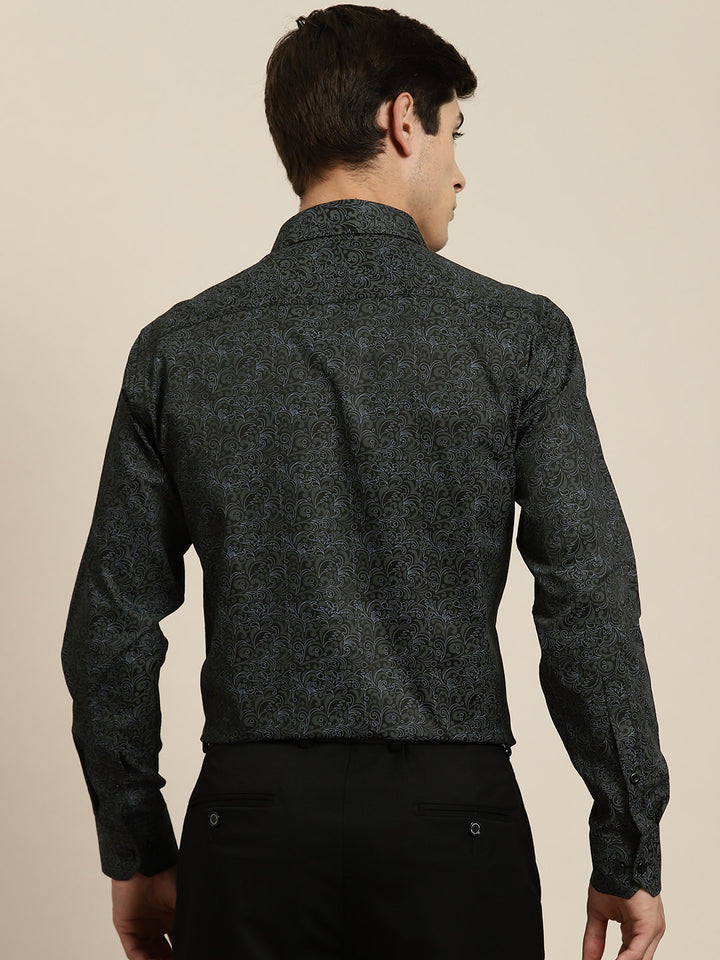 Men Black Print Pure Cotton Slim fit Party Shirt