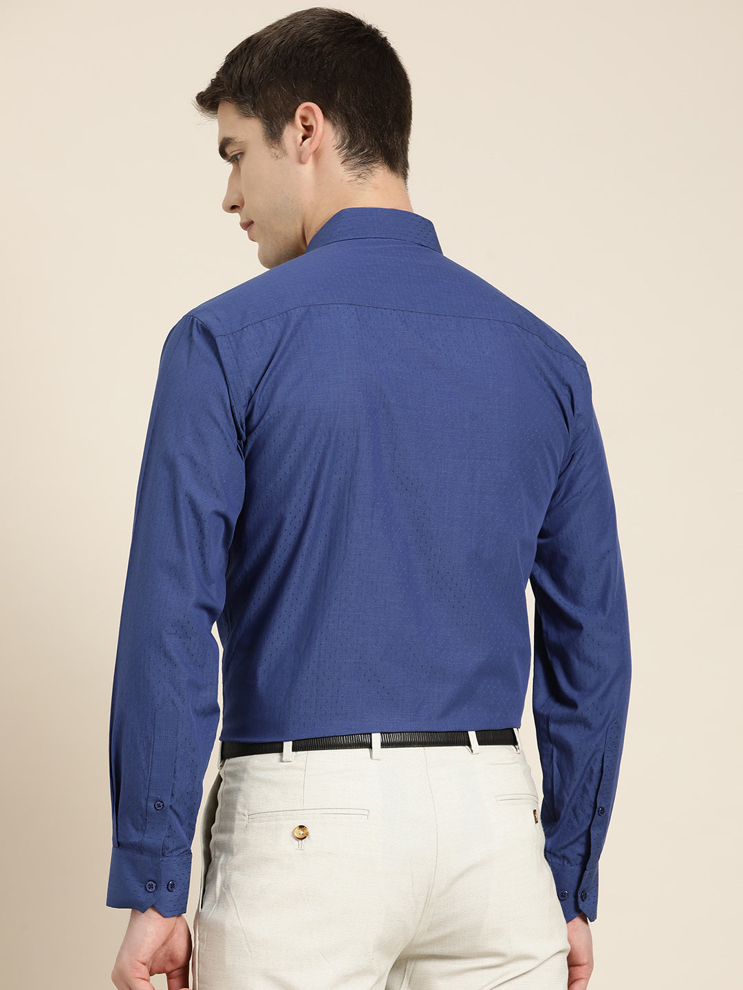 Men Blue Solid Pure Cotton Slim fit Formal Shirt