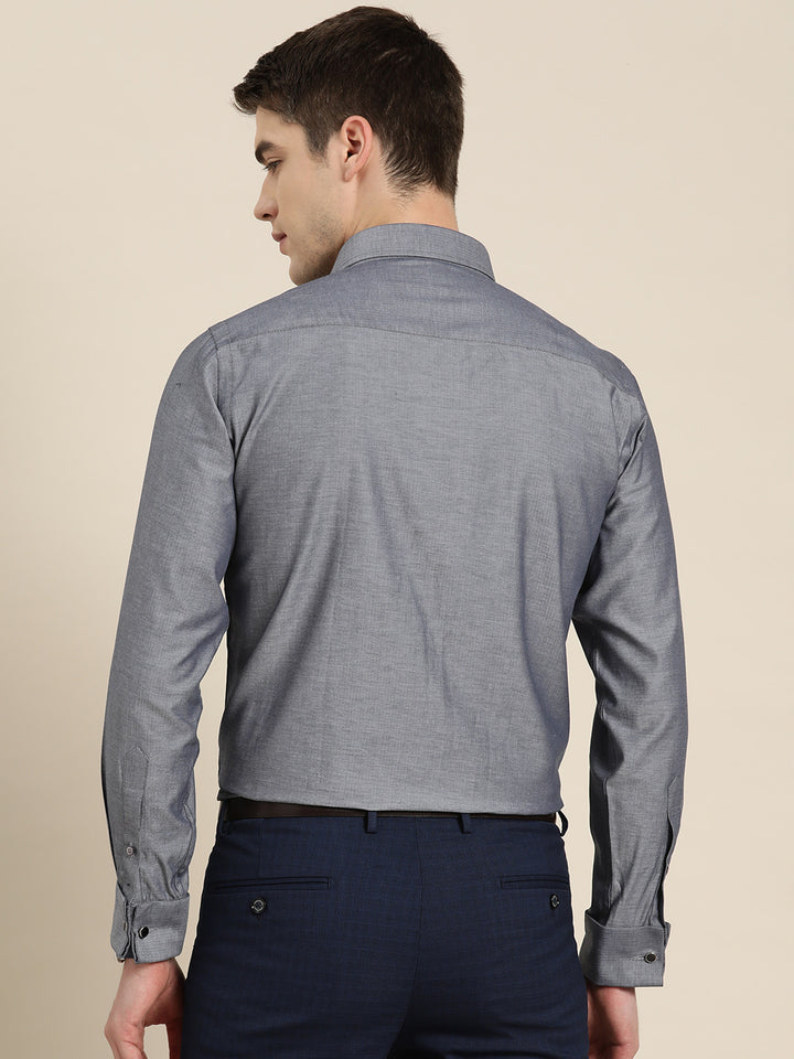 Men Grey Solid Pure Cotton Slim fit Formal Shirt