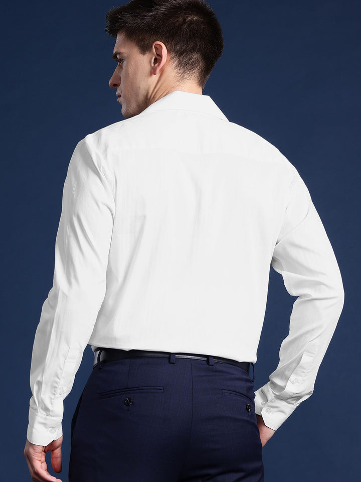 Men White Solid Cotton elastane Relaxed Fit Formal Shirt