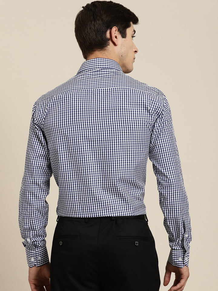 Men Navy Gingham Check Cotton Rich Slim fit Formal Shirt