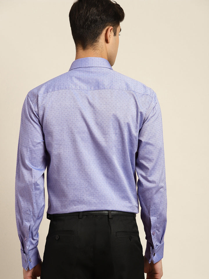 Men Blue Solid Pure Cotton Regular Fit Formal Shirt