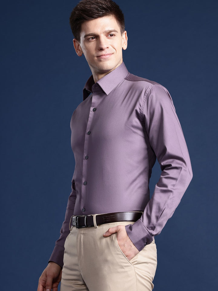 Men Purple Solid Cotton Elastane Blend Slim Fit Formal Shirt