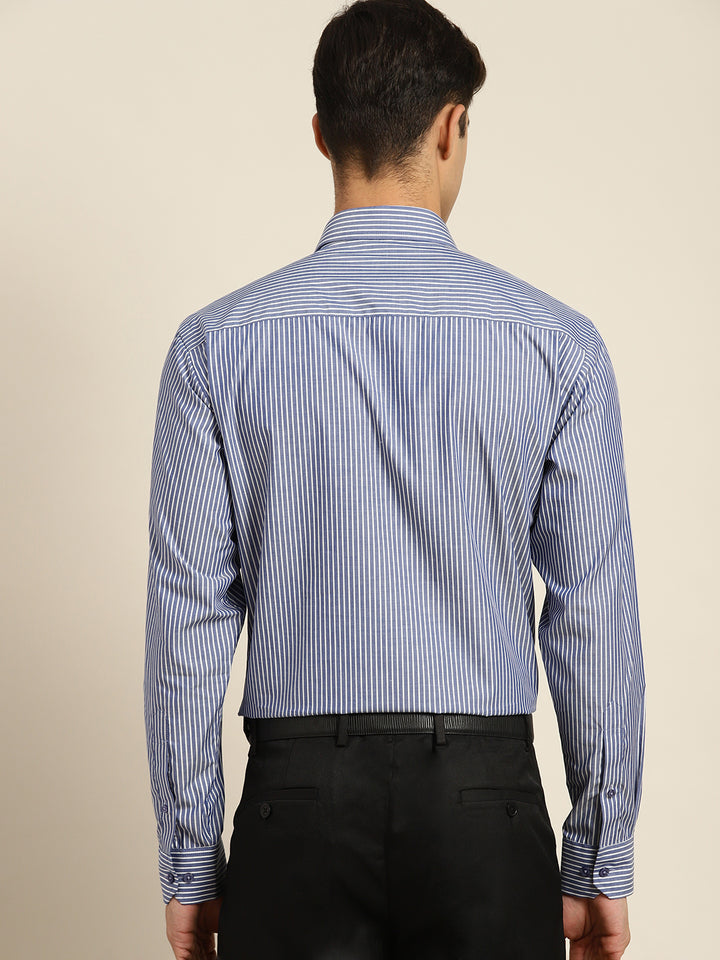 Men Blue Stripes Pure Cotton Slim fit Formal Shirt