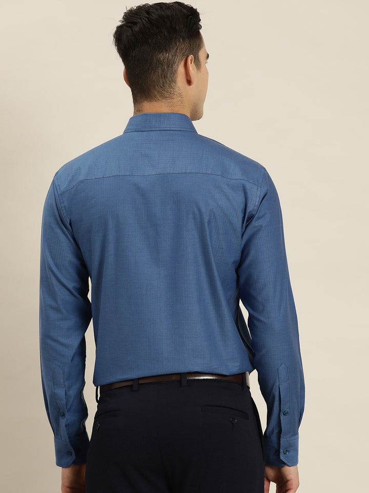 Men Blue Solid Pure Cotton Slim fit Party Shirt