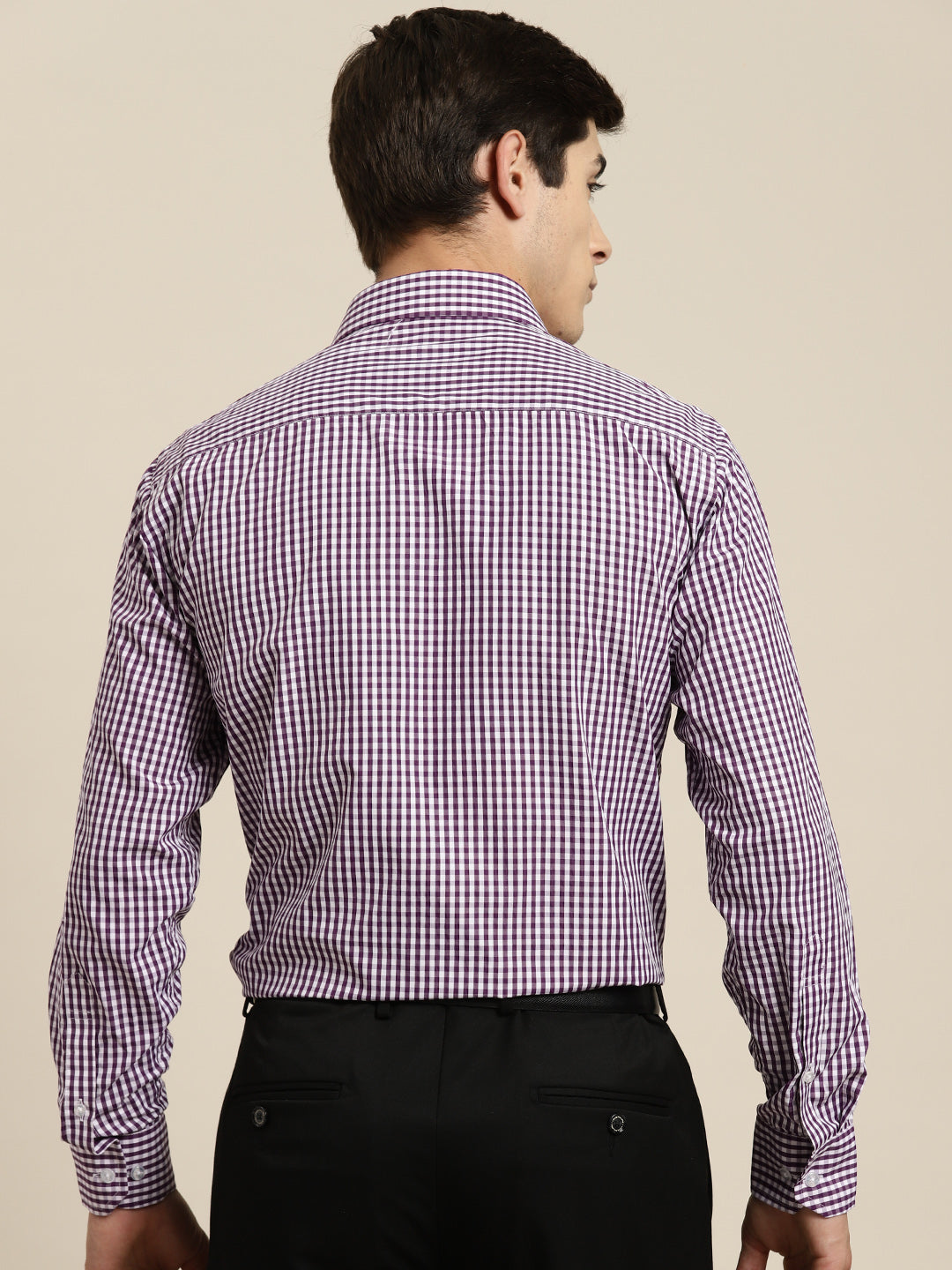 Men Purple Gingham Check Cotton Rich Slim fit Formal Shirt