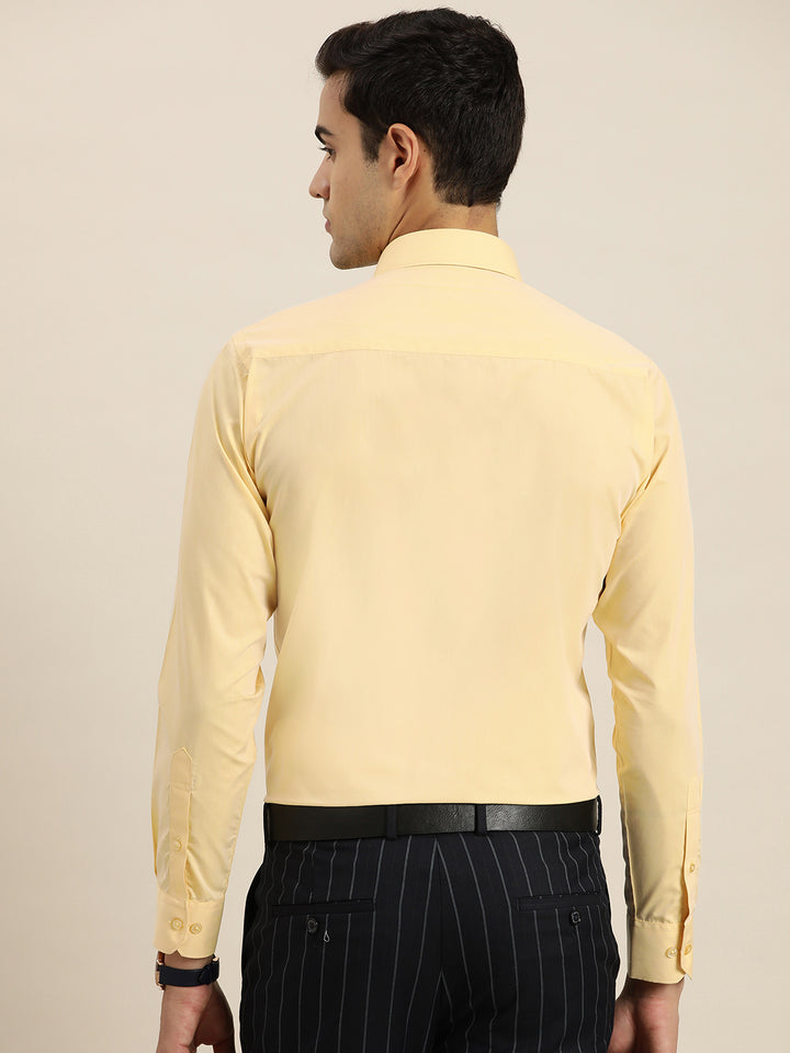 Men Yellow Solid Cotton Rich Slim fit Formal Shirt