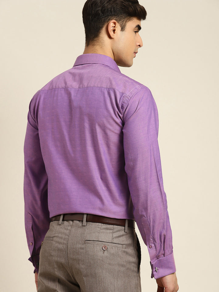 Men Purple Solid Pure Cotton Regular Fit Formal Shirt