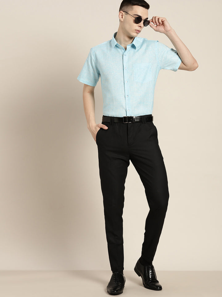 Men Sky Blue Solid Cotton Rich Slim fit Formal Shirt