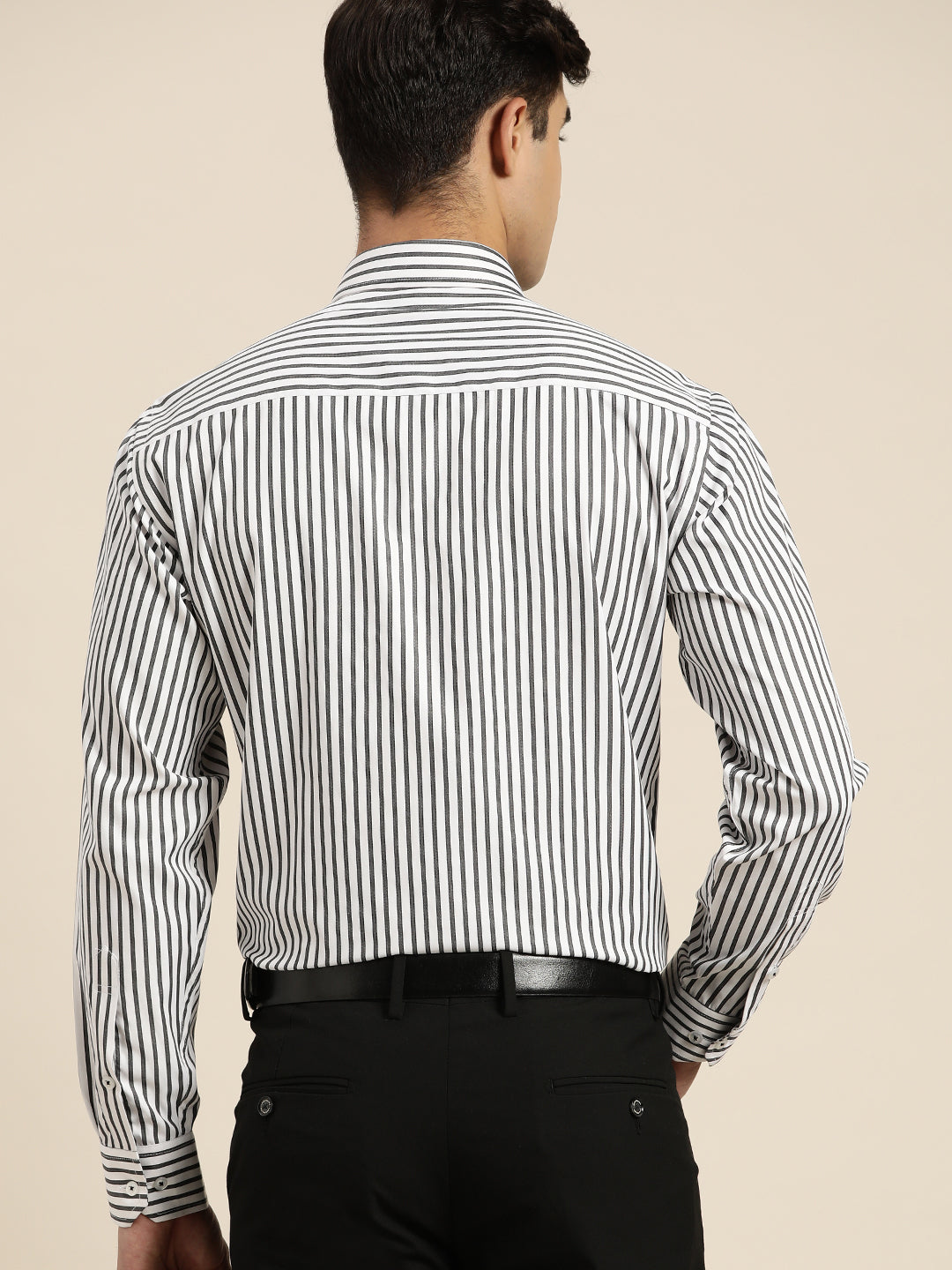 Men White & Grey Stripes Pure Cotton Slim fit Formal Shirt