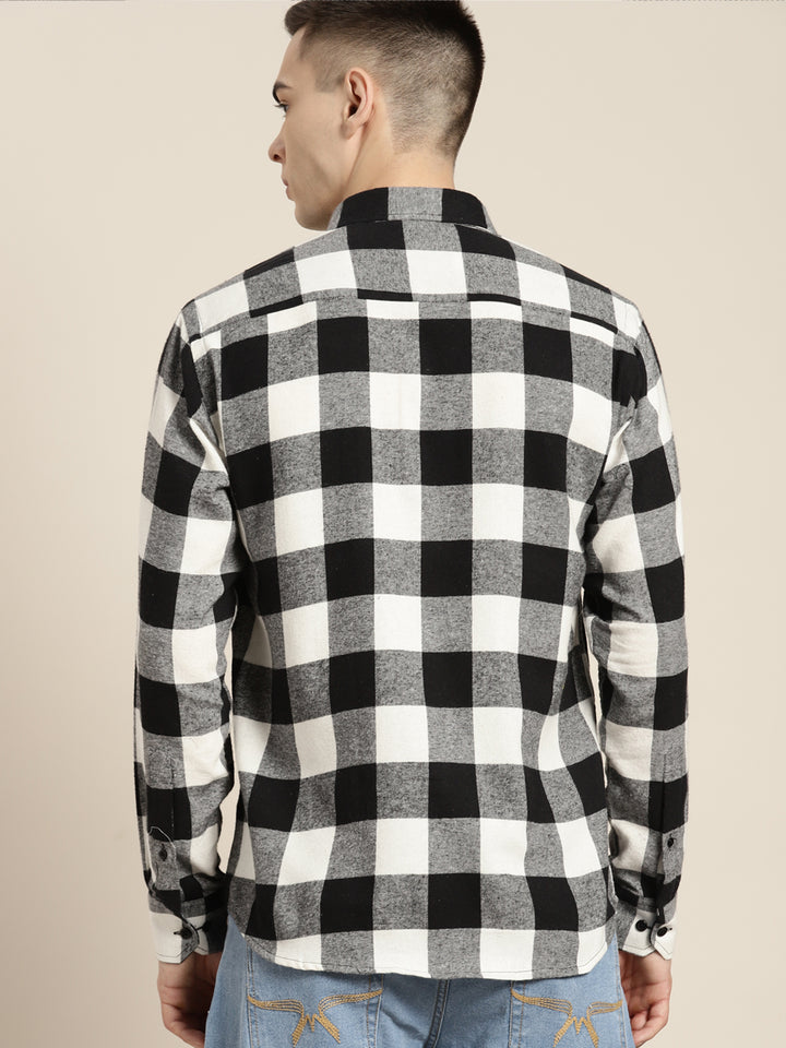 Men Black & White Checks Pure Cotton Slim fit Casual Shirt