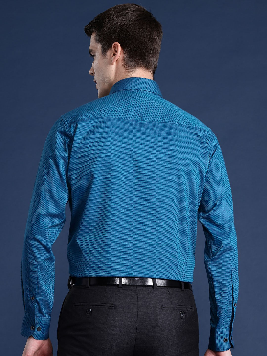 Men Turquoise Blue Solid Pure Cotton Slim Fit Formal Shirt