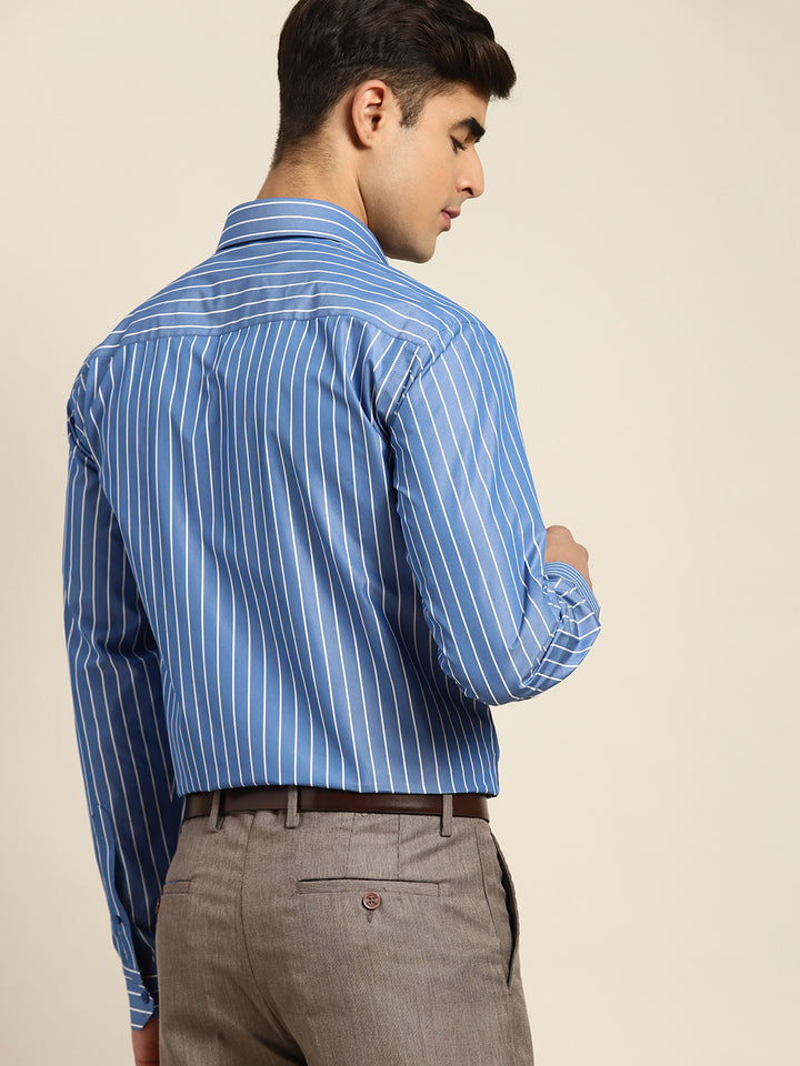 Men Blue Stripes Pure Cotton Slim fit Formal Shirt