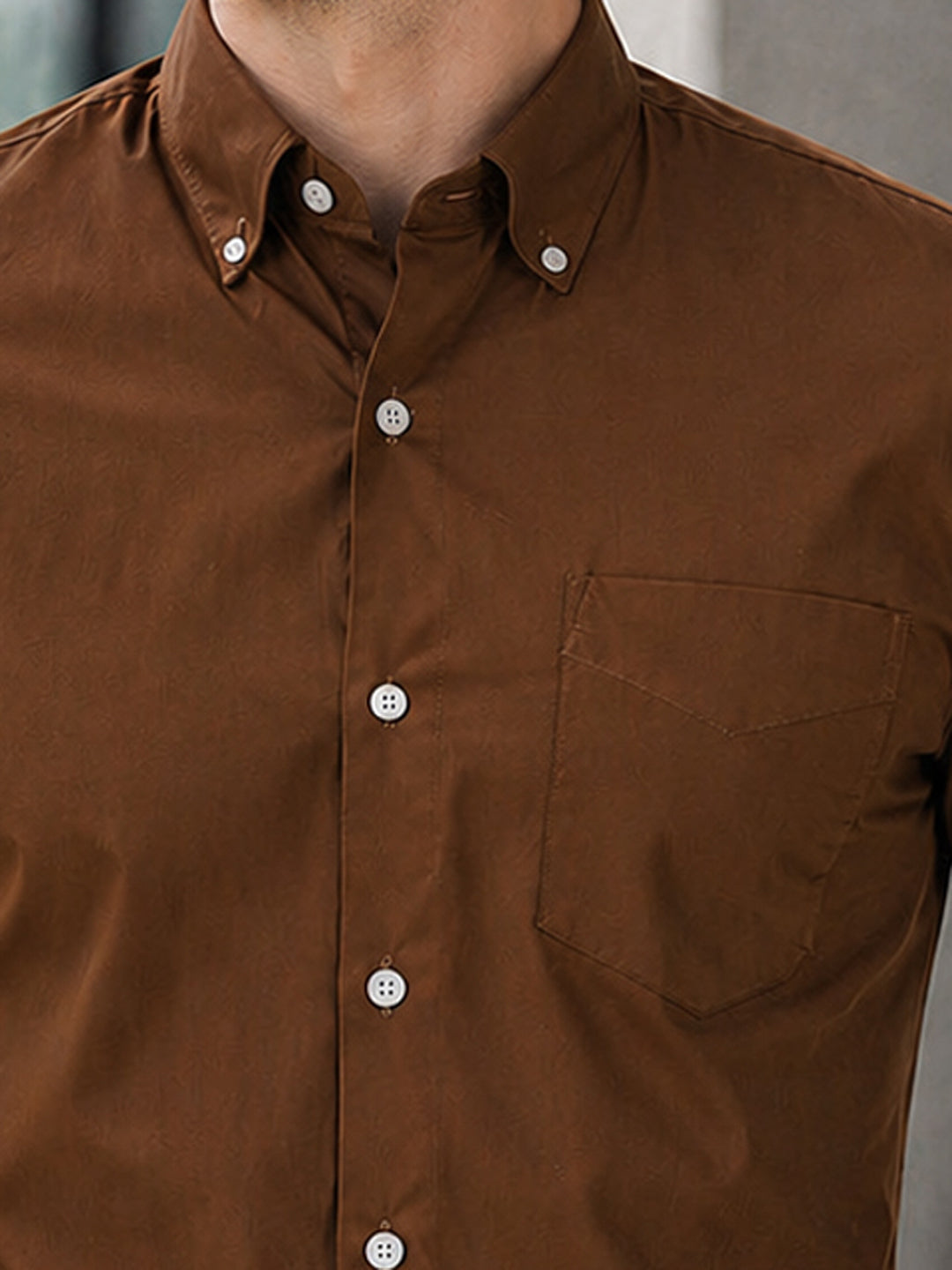 Hancock   Men   Camel Brown   Solids   Pure Cotton   Slim Fit   Formal   Shirt