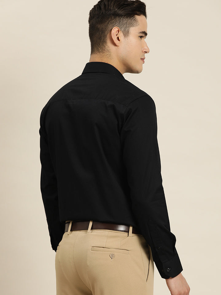 Men Black Solid Pure Cotton Slim fit Party Shirt