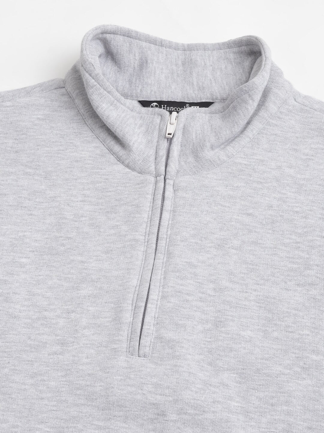 Men Melange Grey Solid Half Zipper Long Sleeves Fleece Sweatshirt