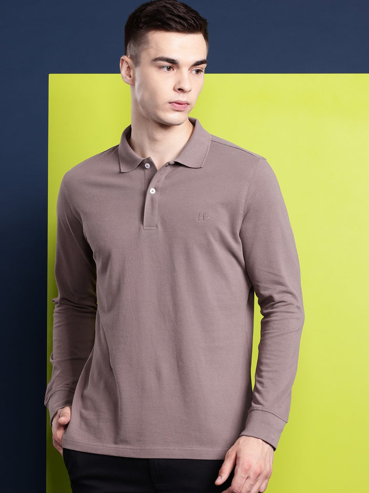 Men Dust yMauve Solid Pure Cotton Slim Fit T-Shirt