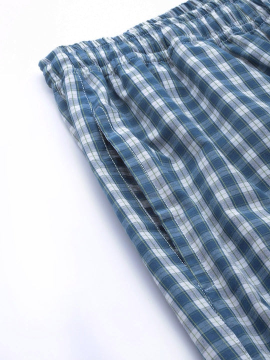 Men Navy & White Checks Pure Cotton Relaxed Fit Casual Night Suit