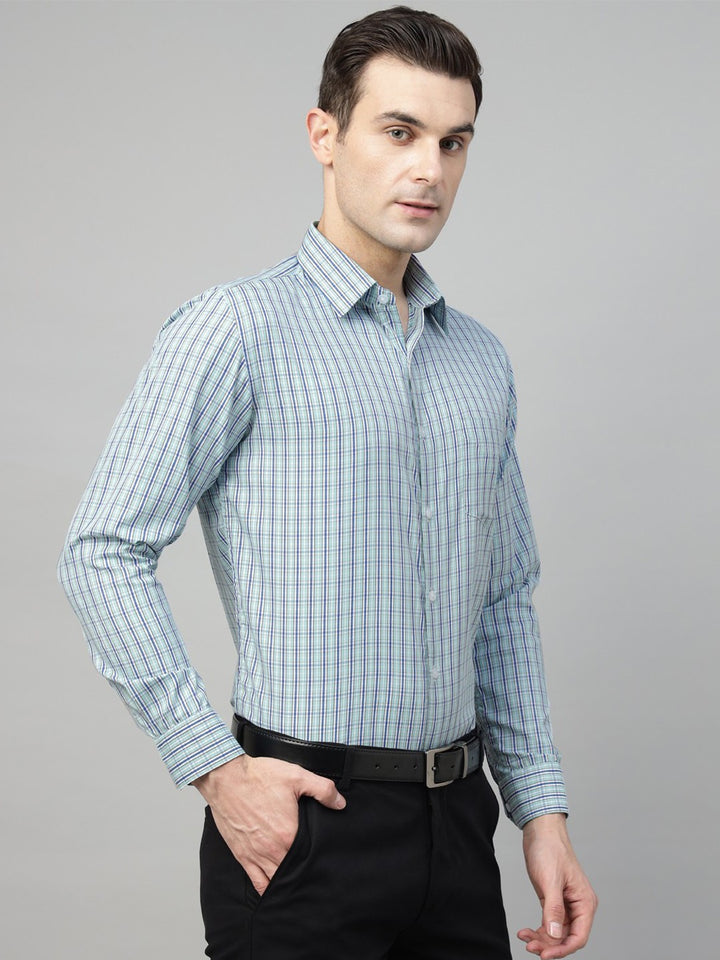 Men Green Check Cotton Slim Fit Formal Shirt